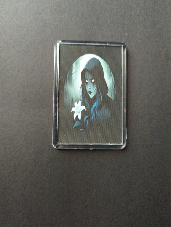Moonlight Reaper Fridge Magnet – Gothic Hooded Figure & Lily Art – Mystical Acry