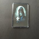Moonlight Reaper Fridge Magnet – Gothic Hooded Figure & Lily Art – Mystical Acry