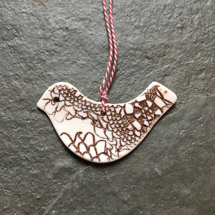 Porcelain dove,white, brown,Christmas tree decoration, The Jewellery Boat