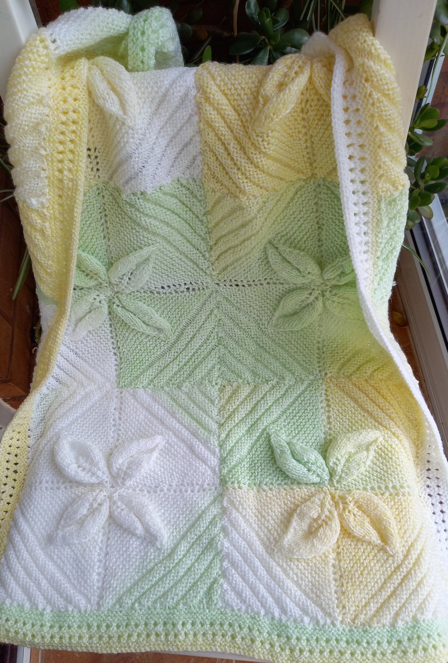 Hand knitted vintage style baby pram car seat buggy blanket 