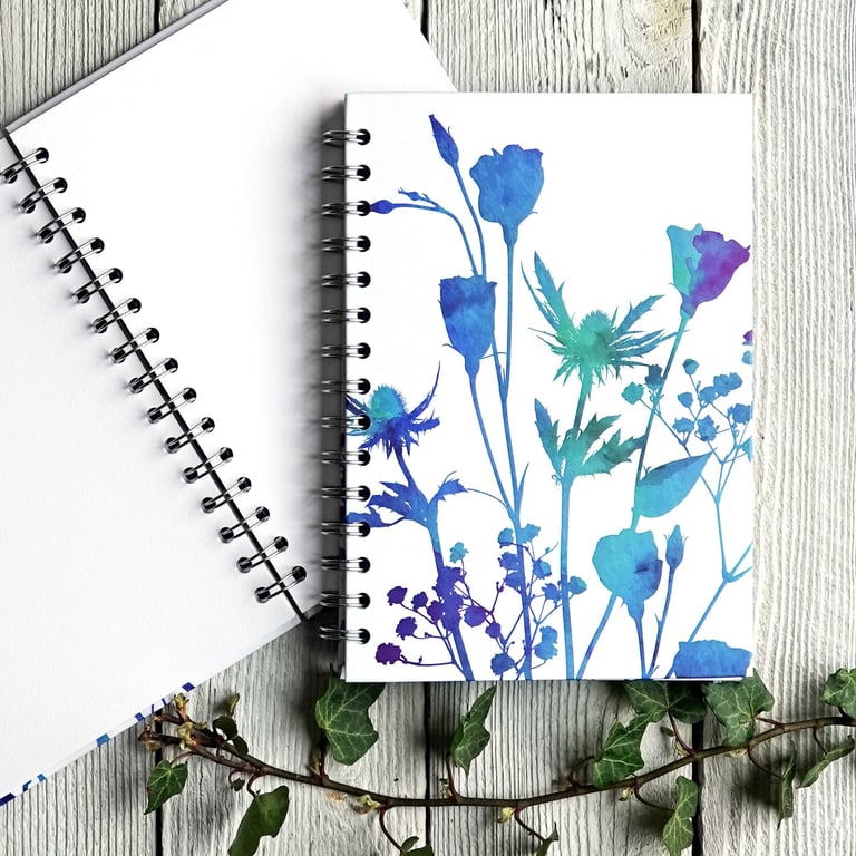 Lisianthus & Sea Holly A5 Spiral Bound Notebook