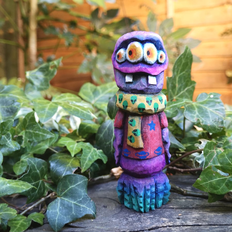 Hand carved, painted and finished Ralph the Alien - One of a kind gift!