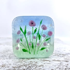 Fused Glass Pink Flower Tea Light Holder 