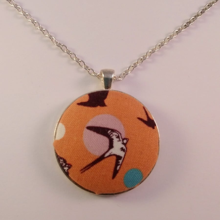 38mm Flying Birds Fabric Covered Button Pendant