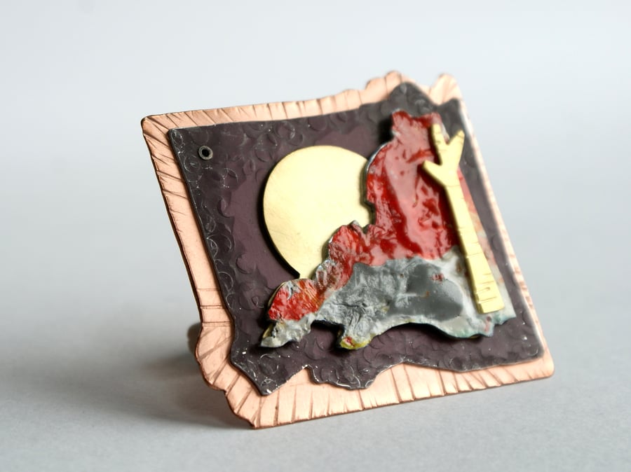 Abstract art brooch - sunset