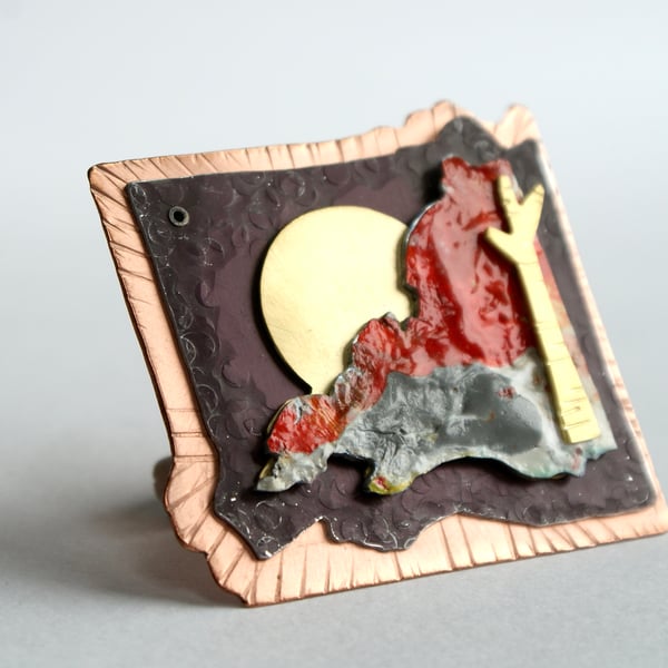 Abstract art brooch - sunset