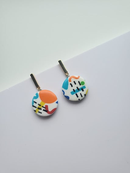Handmade Polymer Clay Earrings - Abstract Bar Dangle Earrings