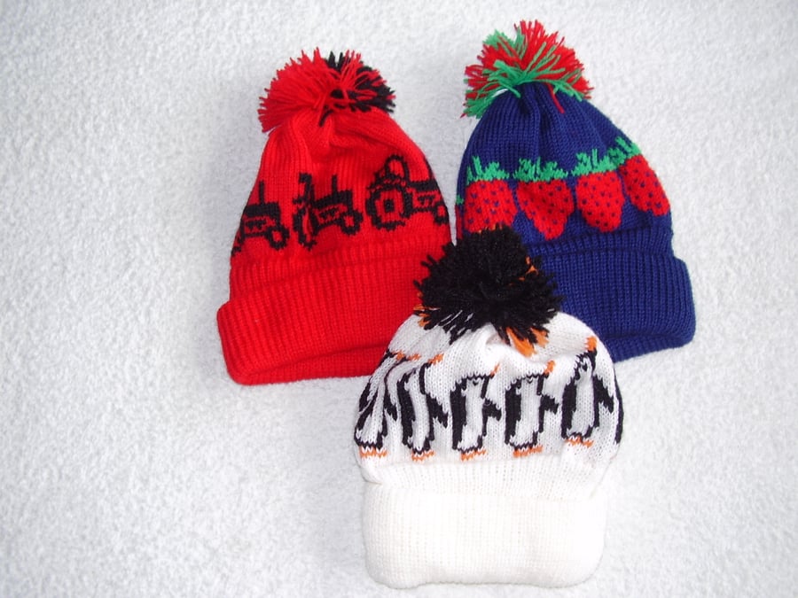 Bobble hats for children using motifs to match jumpers and cardigans