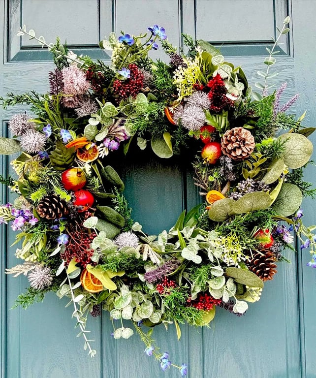 Berry & Eucalyptus Wreath: Large Farmhouse Door Decor (55cm)