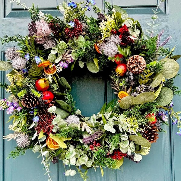 Berry & Eucalyptus Wreath: Large Farmhouse Door Decor (55cm)