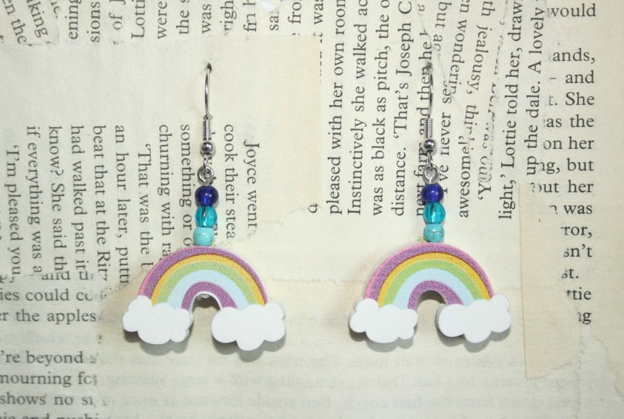 Pastel Rainbow Raindrops Blue Beads Dangle Earrings
