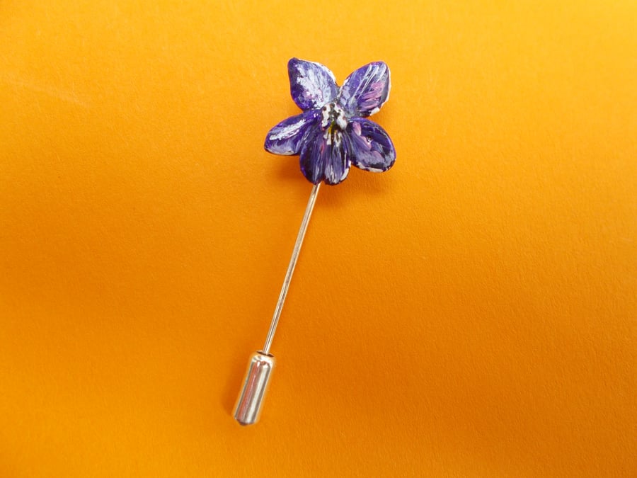 Delicate Sweet VIOLET PIN Viola Wedding Lapel Flower Brooch HANDMADE HANDPAINTED