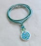 Blue and green short polymer clay pendant and cotton cord necklace - Image 6
