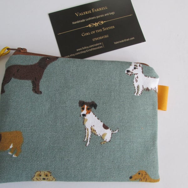 Sophie Allport Teal Dogs   Coin Purse