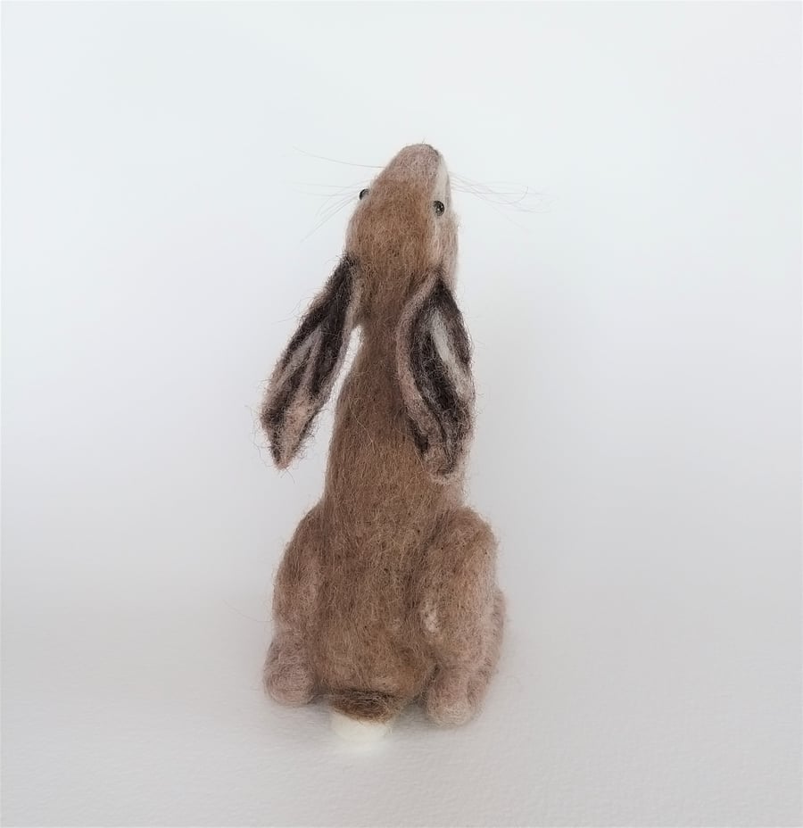Moongazing hare, felted sculpture