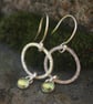 Textured Silver Circle  Earrings with Peridot Drop - Image 2