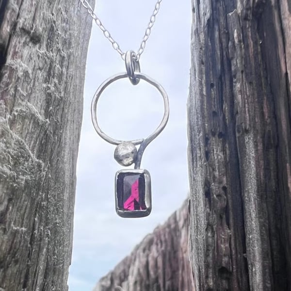 Garnet Necklace with Silver Circle 