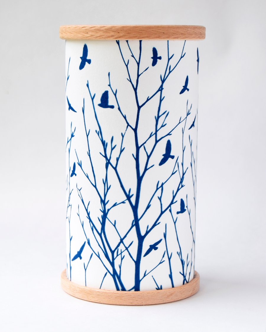 Flock of birds and branches Cyanotype Lantern 