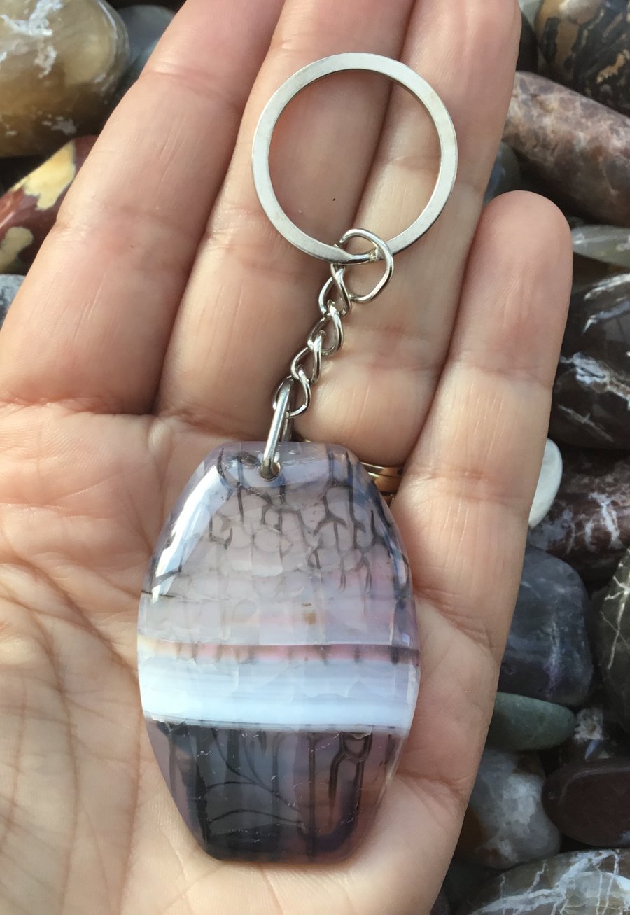 Misty Morning!  Lovely Fancy Agate Gemstone Keyring or Handbag Charm!