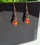 Handmade Red Yellow Sunset Glass & Copper Dangle Wire Wrapped Earrings Gift  - Image 4