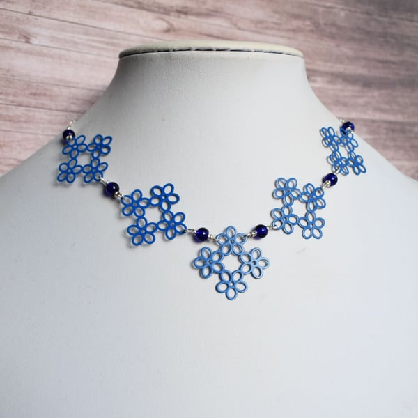Royal Blue Flower Link Necklace