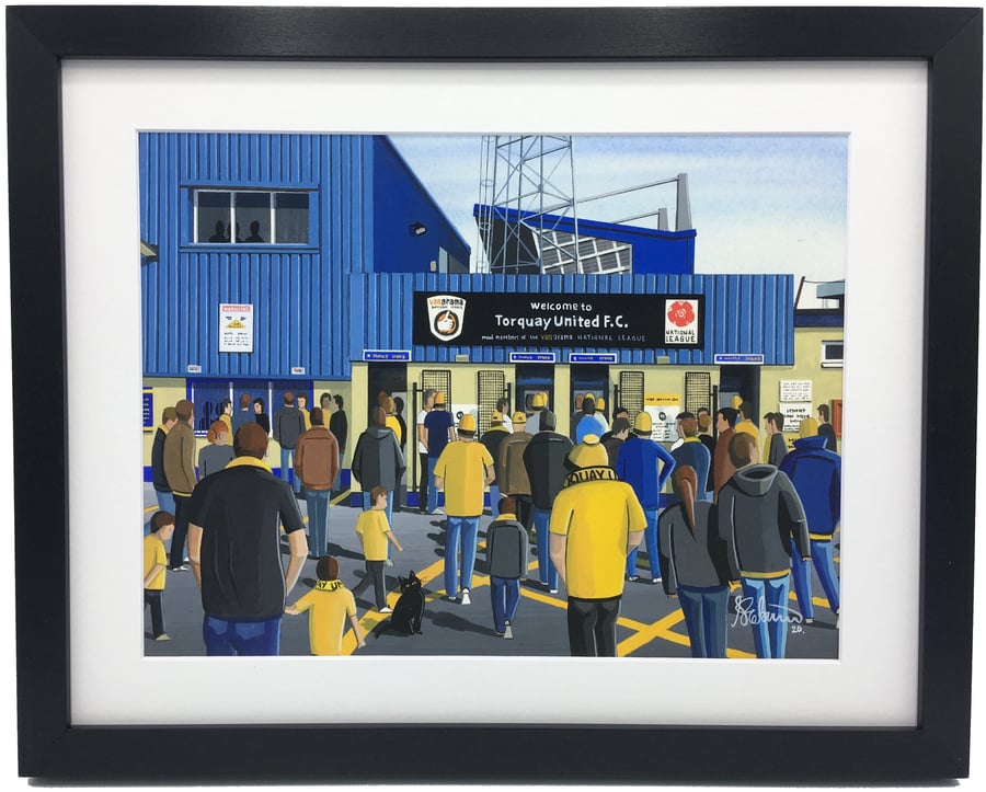 Torquay Utd F.C, Plainmoor Stadium, High Quality Framed Football Art Print.