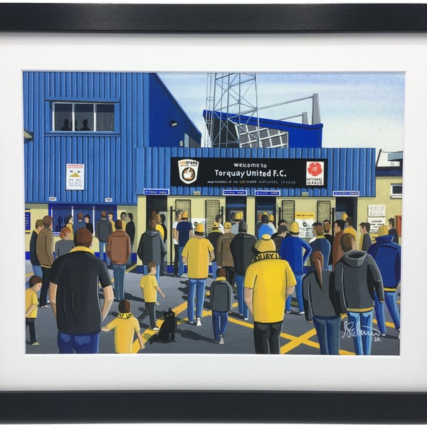 Torquay Utd F.C, Plainmoor Stadium, High Quality Framed Football Art Print.