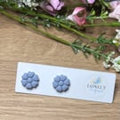 Blue Flower Polymer Clay Stud Earrings - Handmade Jewellery 