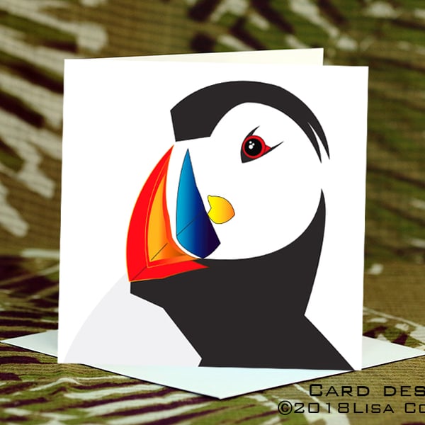 Exclusive Handmade Funky Puffin Greetings Card on Archive Photo Paper