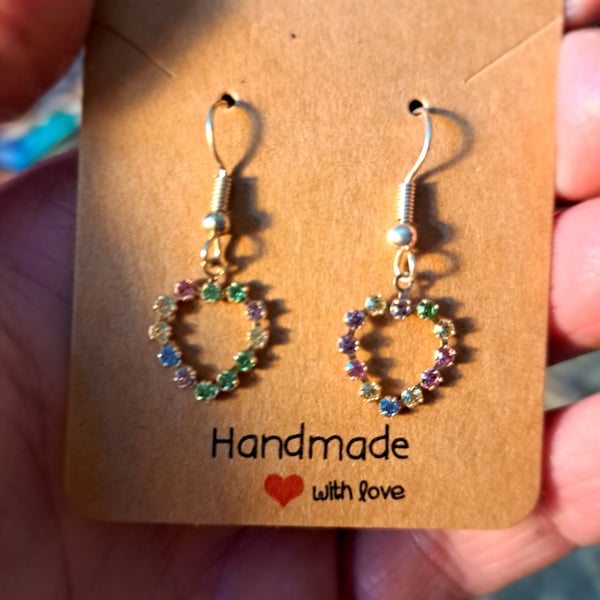 Diamanté pair of small heart earrings