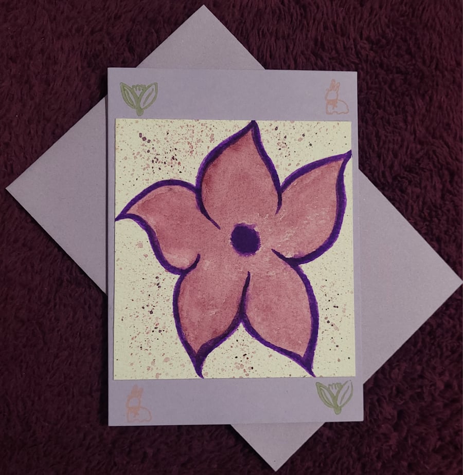 Spring flower handmade blank card with lilac envelope
