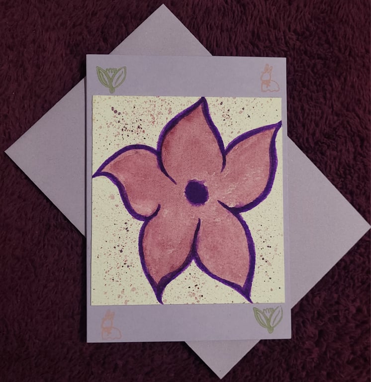 Spring flower handmade blank card with lilac envelope