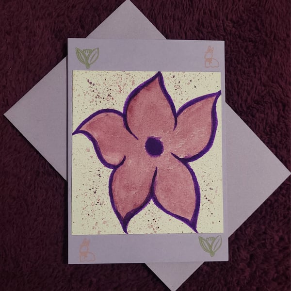 Spring flower handmade blank card with lilac envelope