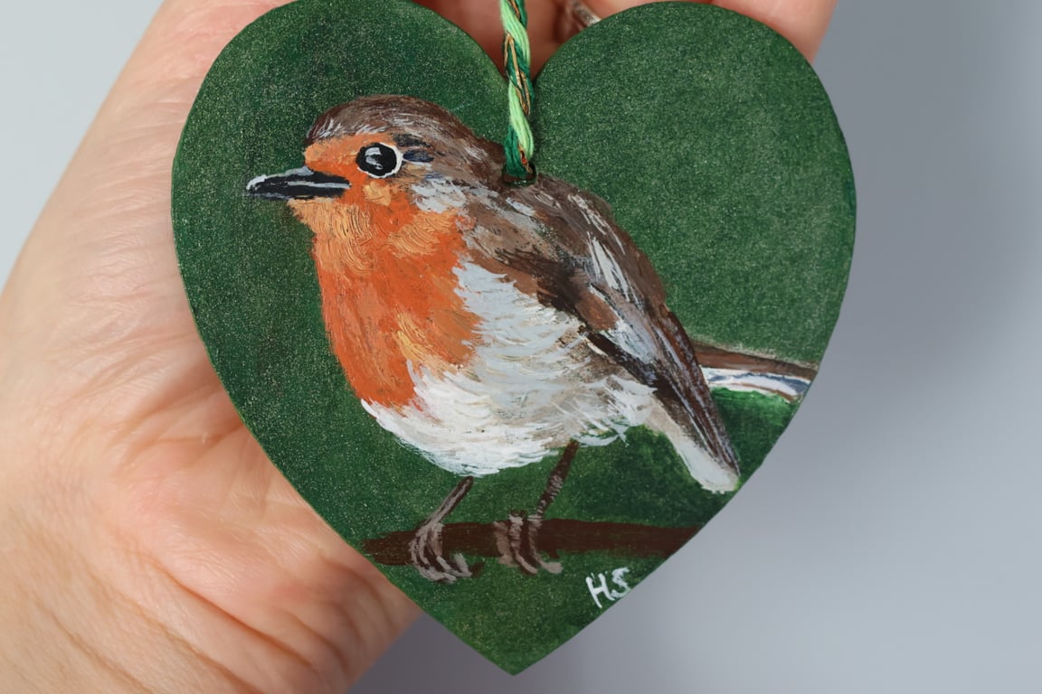 Robin Painted in Acrylics on a Small Wooden Heart