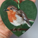 Robin Painted in Acrylics on a Small Wooden Heart