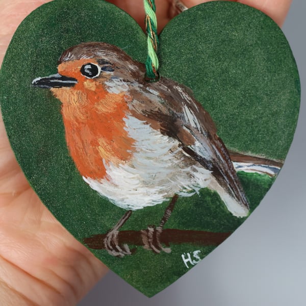 Robin Painted in Acrylics on a Small Wooden Heart