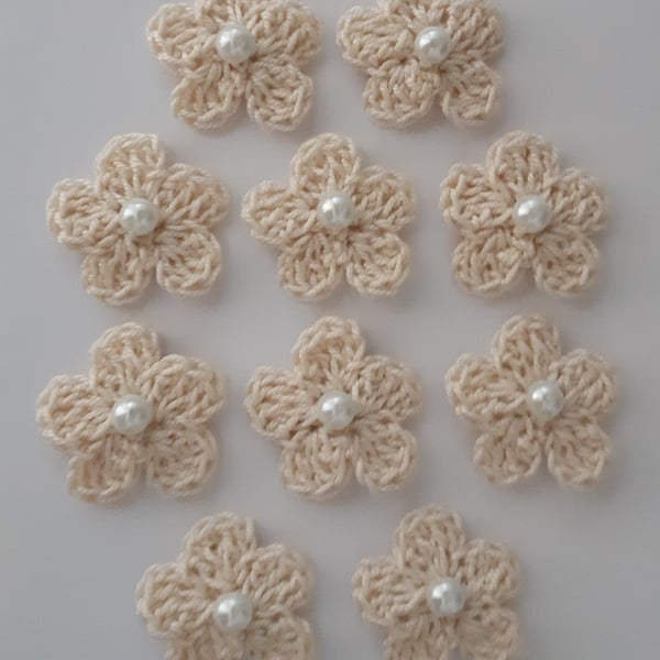 Cream crochet flowers with a Pearl- Embellishments- Weddings- Crafts