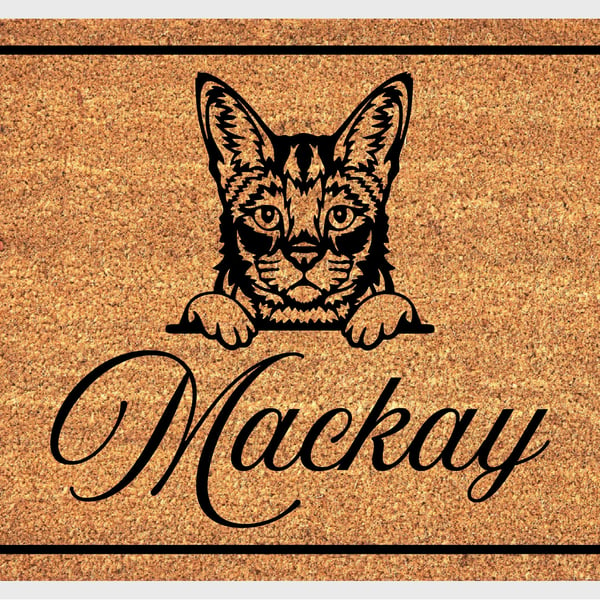 Savannah Cat Door Mat - Personalised Savannah Cat Welcome Mat - 3 Sizes