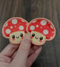 Happy Mushroom Embroidered Applique Iron-On Patches set of 2, Iron On Decal