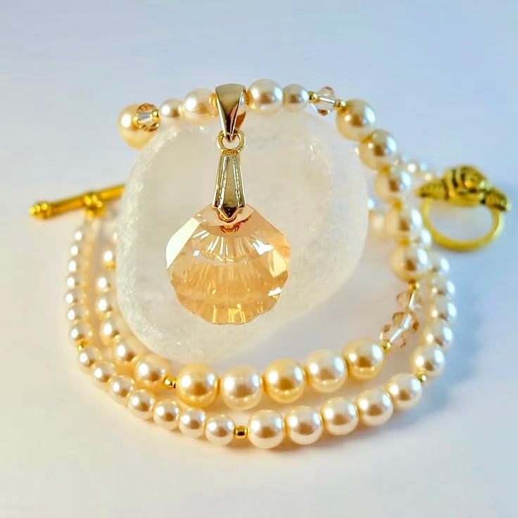 Pearl & Crystal Pendant Necklace, June Birthday, Wedding, 30th Anniversary Gift 