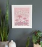 Dandelion Field Wall Art in Dusty Pink and Green, Limited Edition Screen Print - Image 5