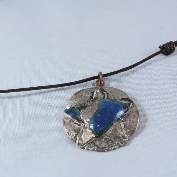 Pendant Circular Star Enamel Copper and Silver 