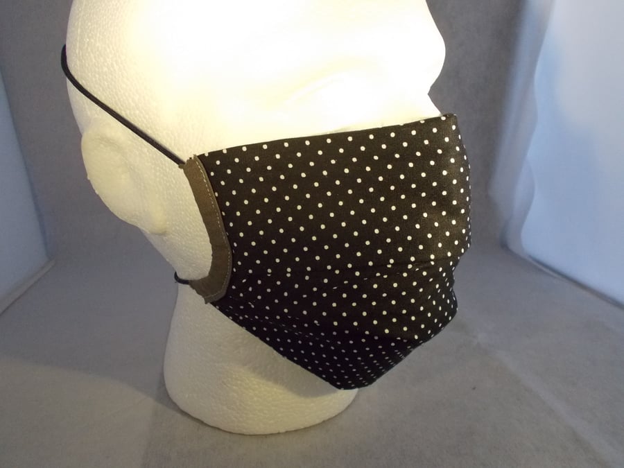 Adult Fabric Face Covering - Black with White Polka dots