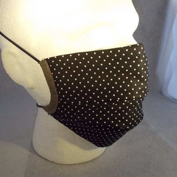 Adult Fabric Face Covering - Black with White Polka dots