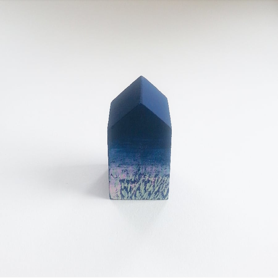 Miniature Wooden House, Little Blue House, Housewarming Gift