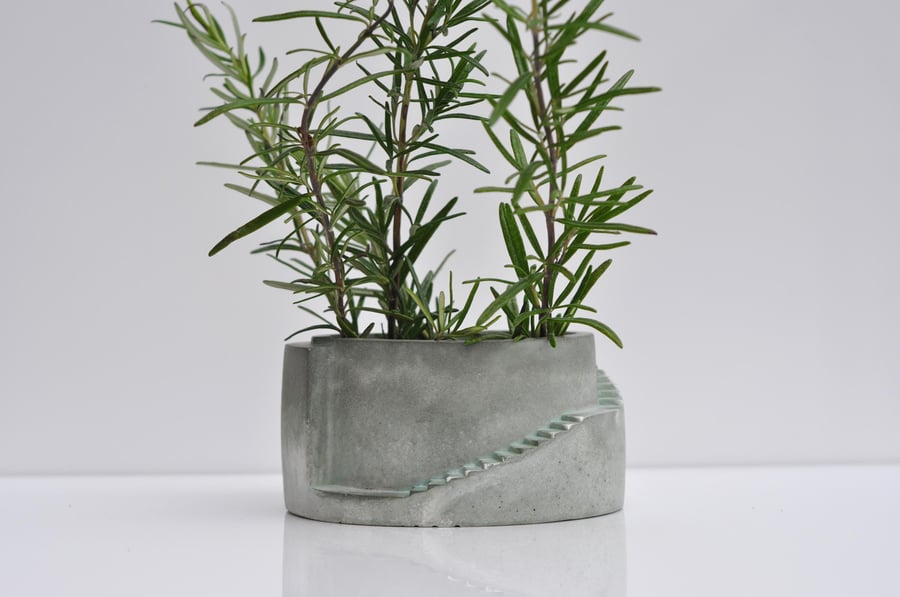 Little Concrete Planter Grey Green and White Cement planter for herbs and small 