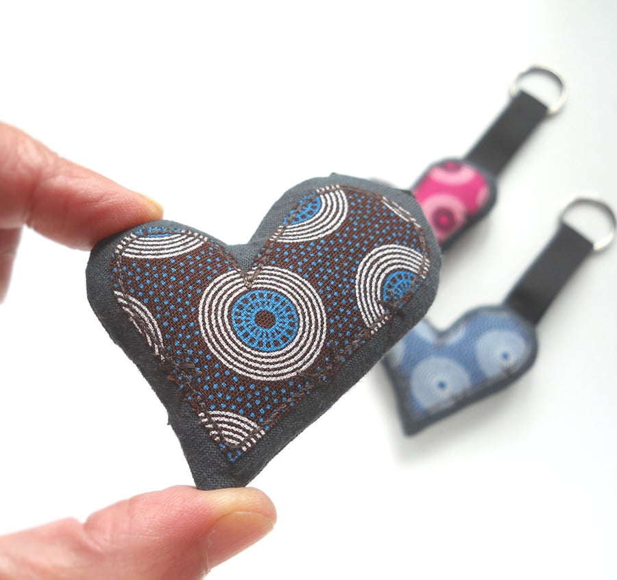 applique embroidered heart keyring key fob hanging decoration NAVY BLACK BLUE