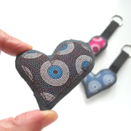 applique embroidered heart keyring key fob hanging decoration NAVY BLACK BLUE