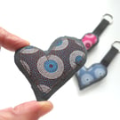 applique embroidered heart keyring key fob hanging decoration NAVY BLACK BLUE