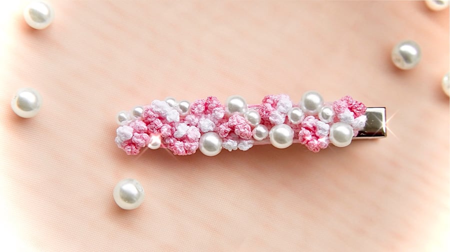 Crochet Pink Florals Hair Clip
